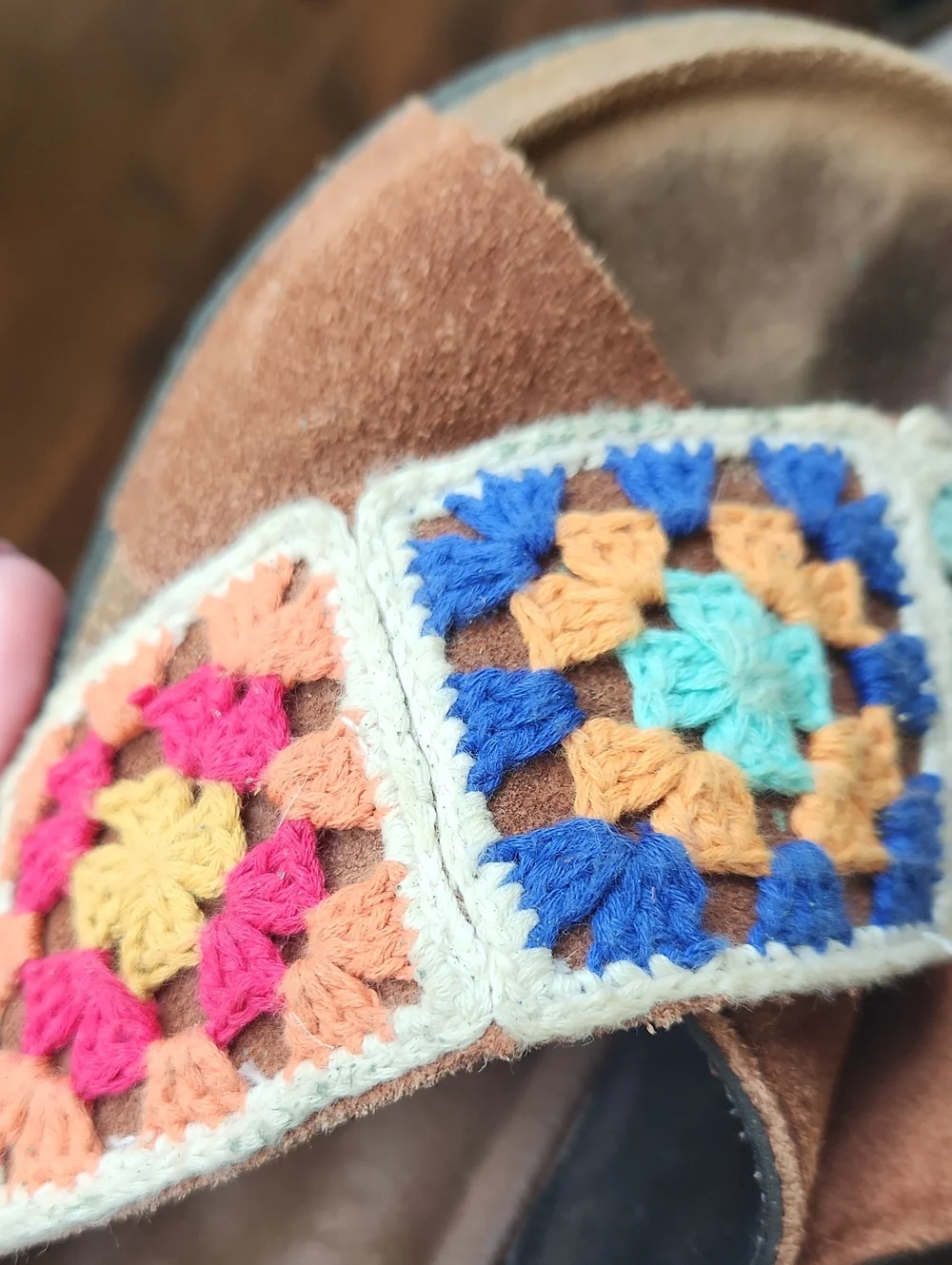 BOHO Muk Luks Crochet Granny Square Slides Size 12‎ Hippie Granola Girl